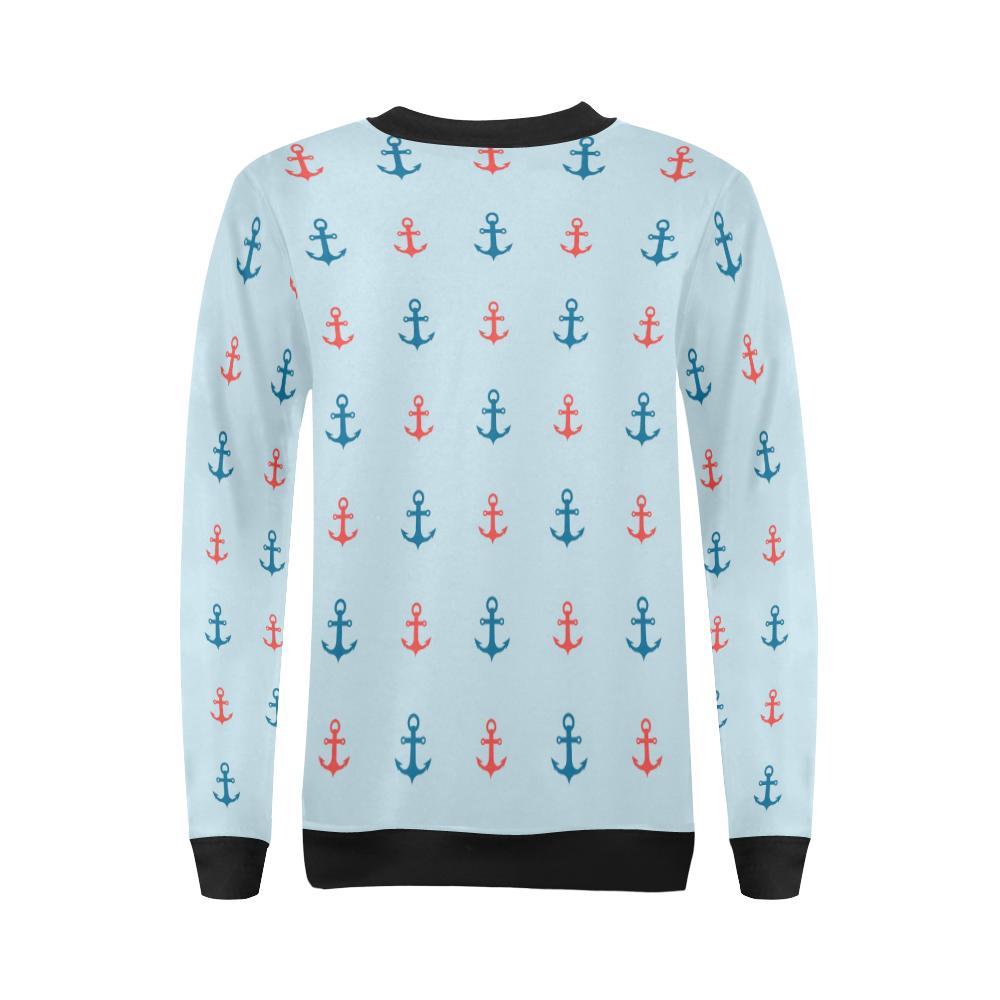 Red Anchor Nautical Pattern Print Women Crewneck Sweatshirt-grizzshop