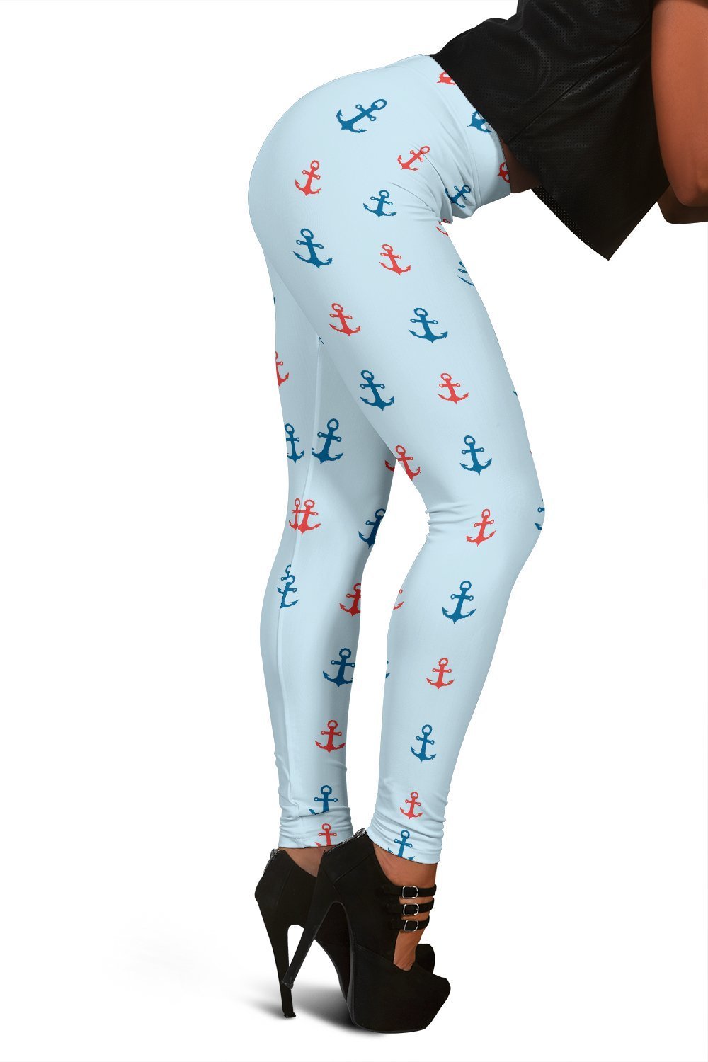 Red Anchor Nautical Pattern Print Women Leggings-grizzshop