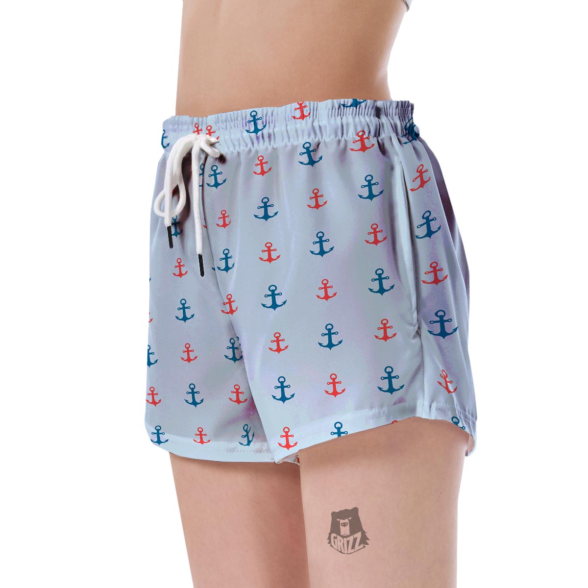 Red Anchor Nautical Pattern Print Women's Shorts-grizzshop