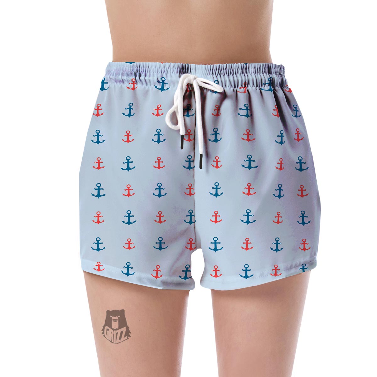 Red Anchor Nautical Pattern Print Women's Shorts-grizzshop