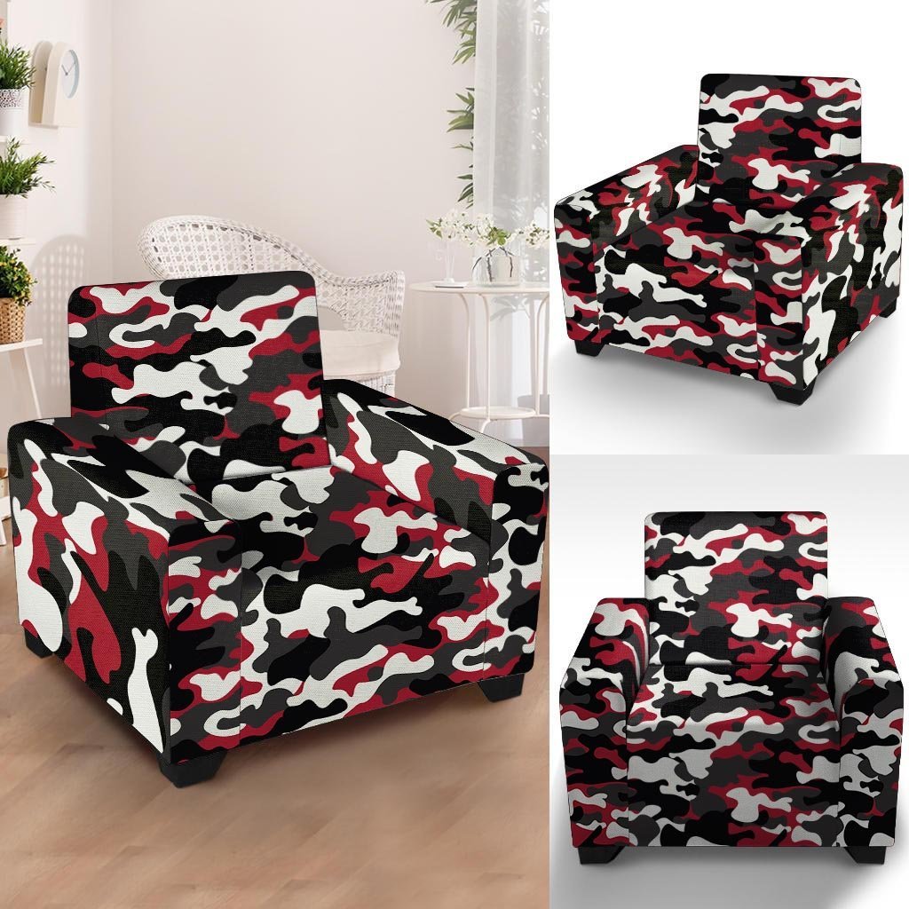 Red And Black Camouflage Print Armchair Cover-grizzshop