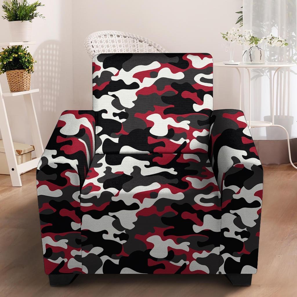 Red And Black Camouflage Print Armchair Cover-grizzshop