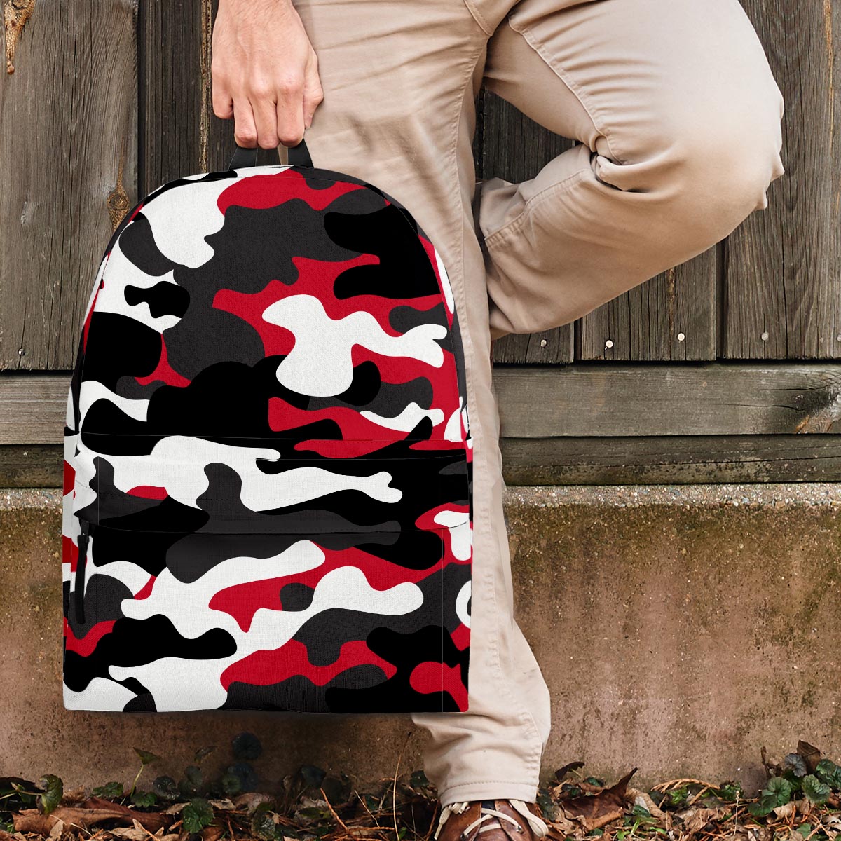 Red And Black Camouflage Print Backpack-grizzshop