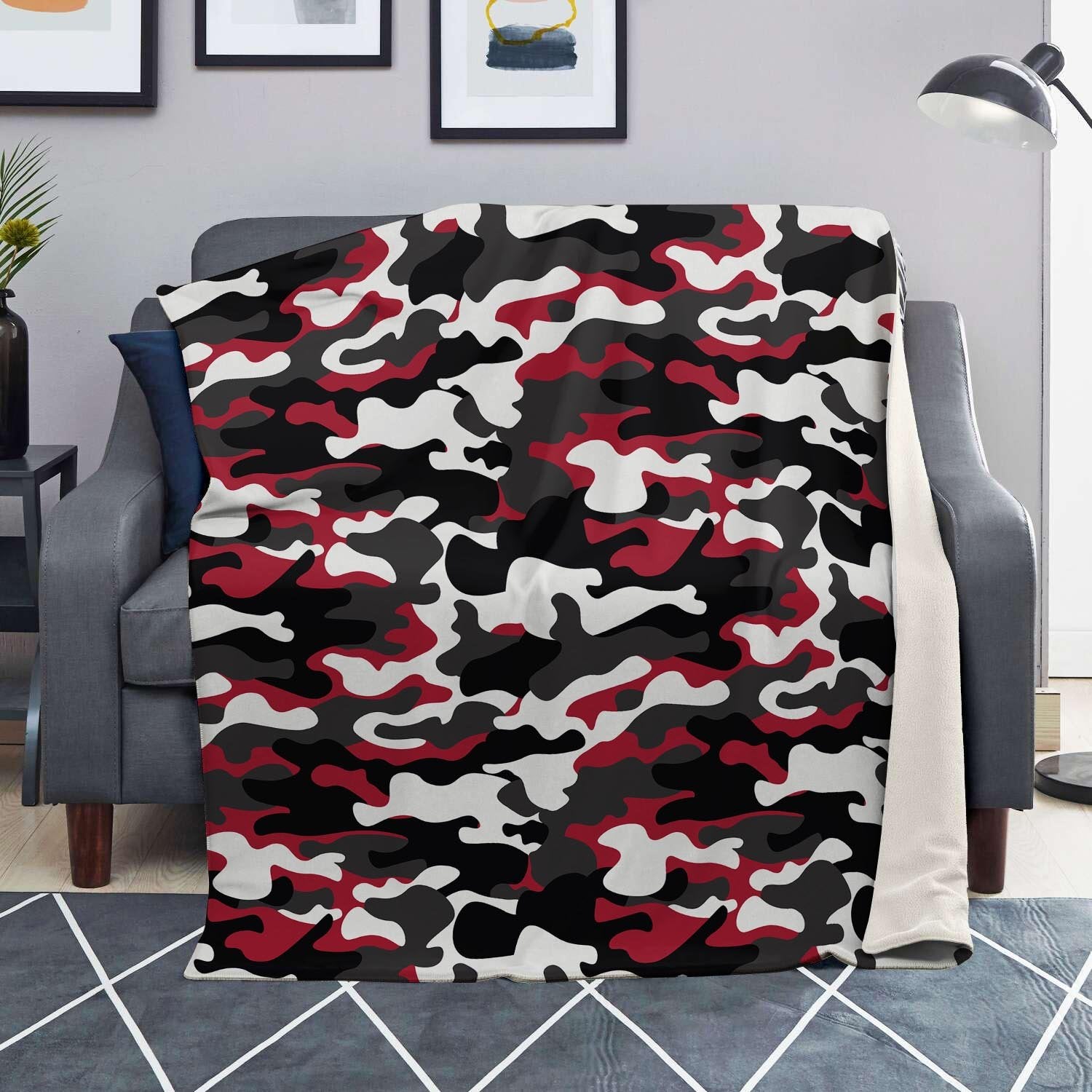 Red And Black Camouflage Print Blanket-grizzshop