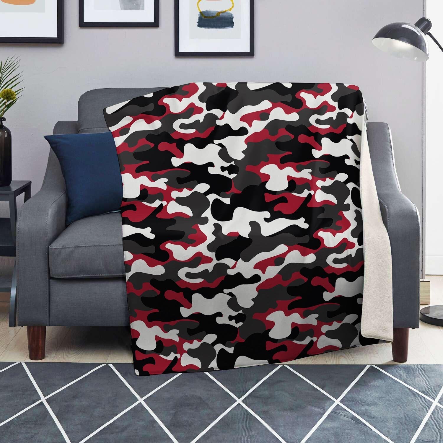 Red And Black Camouflage Print Blanket-grizzshop