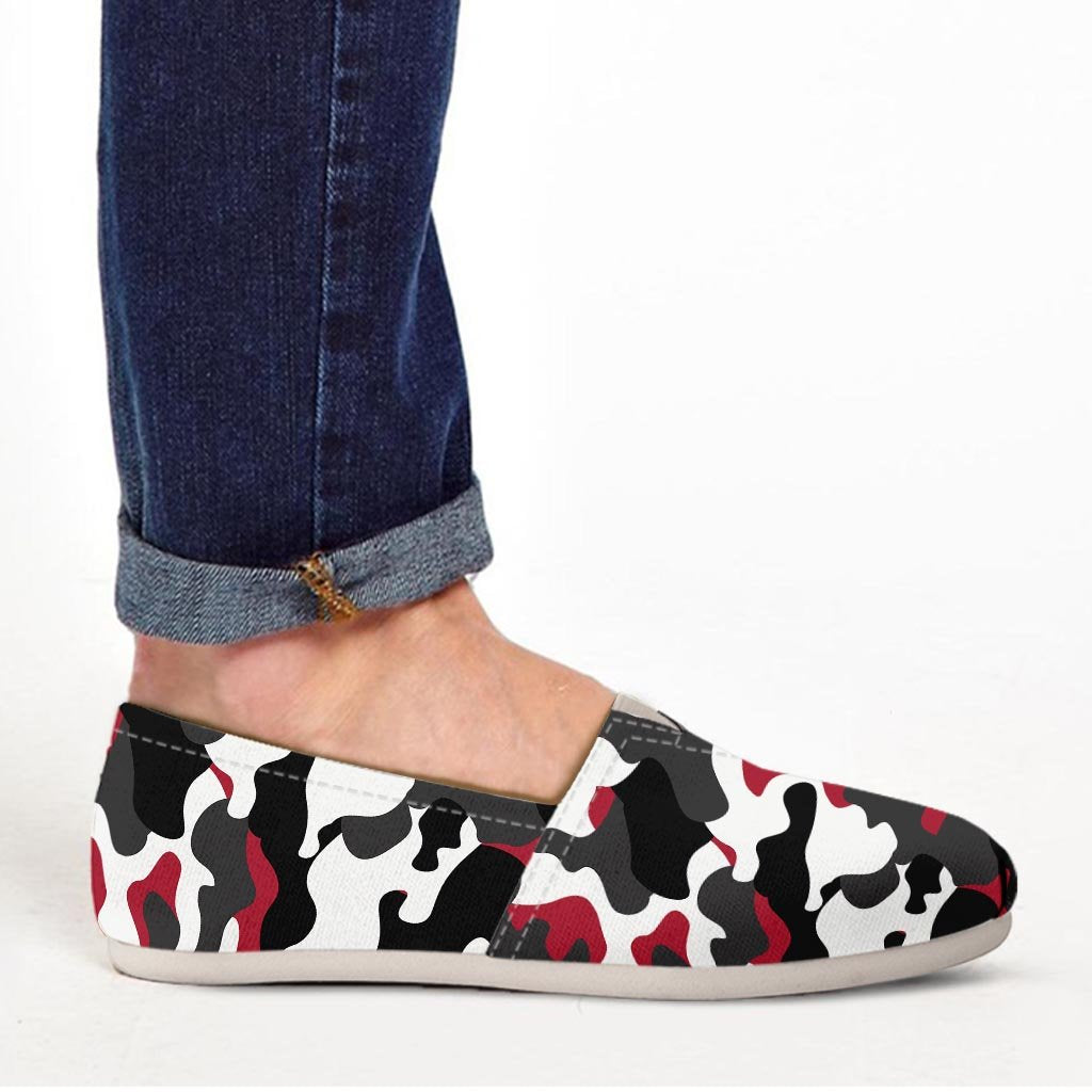 Red And Black Camouflage Print Canvas Shoes-grizzshop