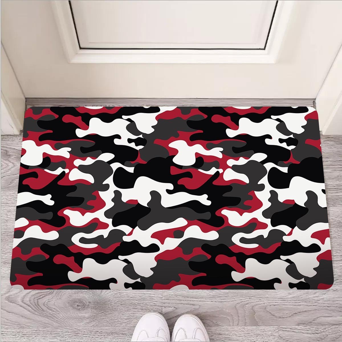 Red And Black Camouflage Print Door Mat-grizzshop