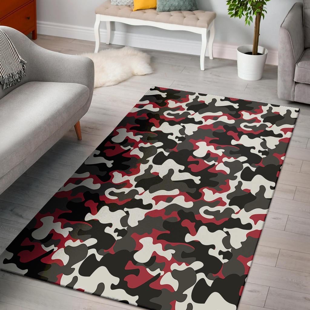 Red And Black Camouflage Print Floor Mat-grizzshop