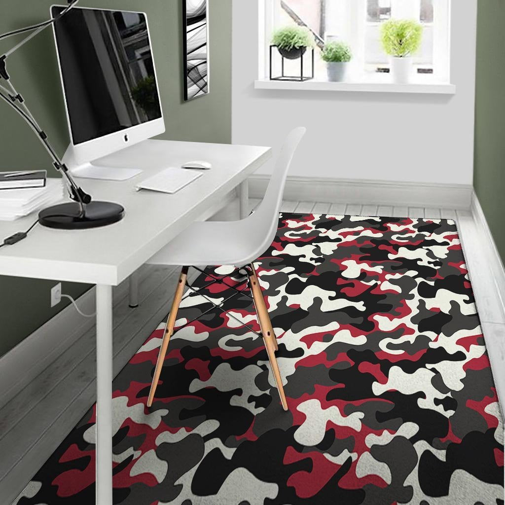 Red And Black Camouflage Print Floor Mat-grizzshop