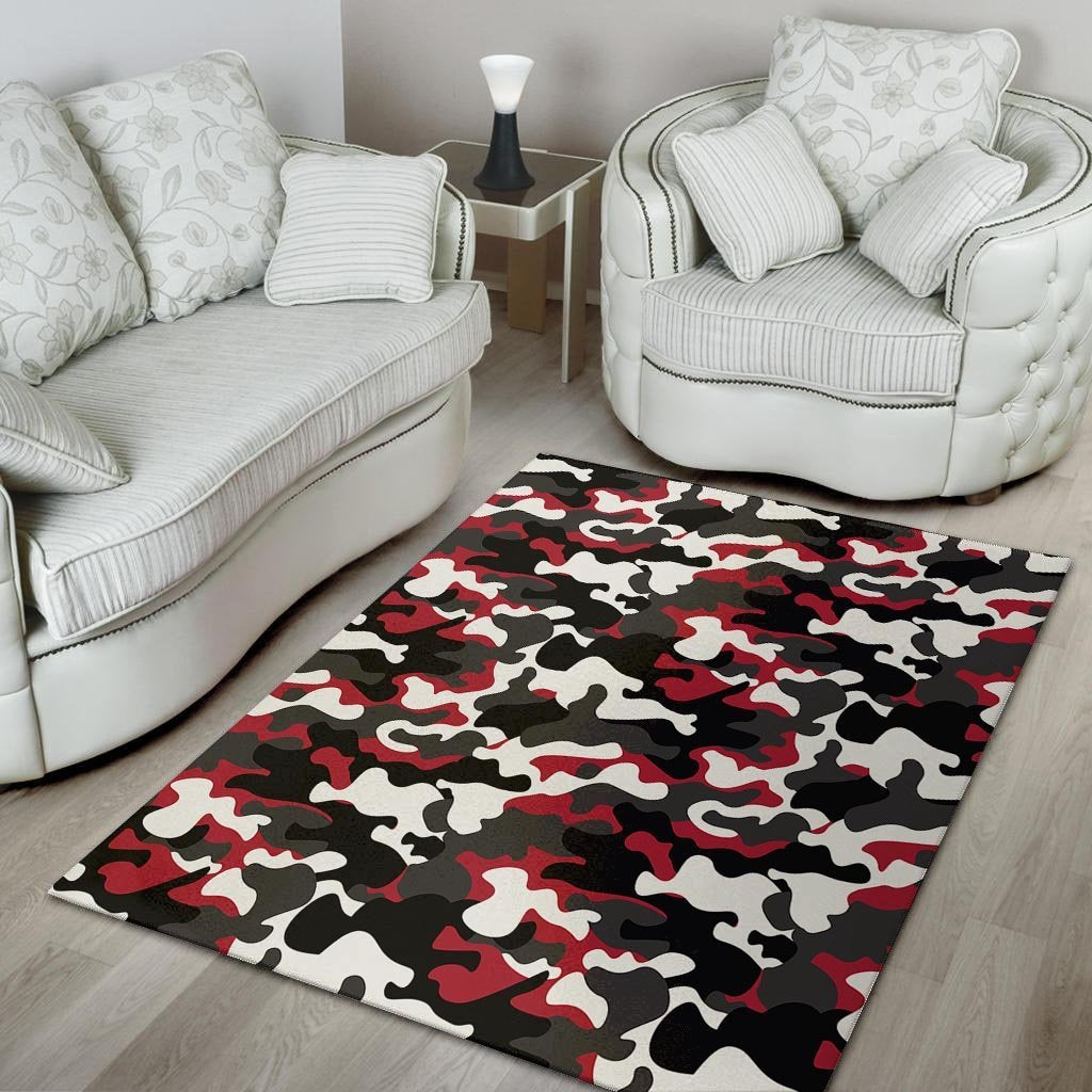 Red And Black Camouflage Print Floor Mat-grizzshop