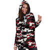 Red And Black Camouflage Print Hoodie Dress-grizzshop