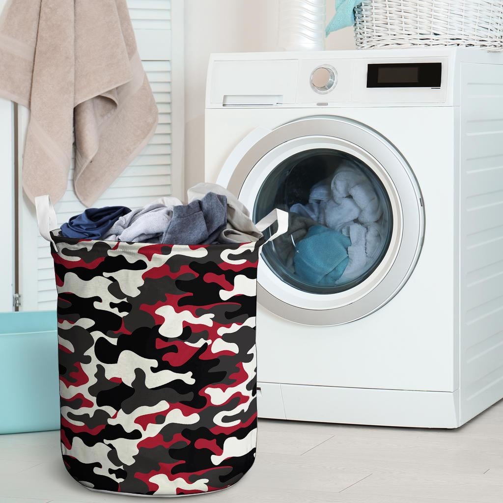 Red And Black Camouflage Print Laundry Basket-grizzshop