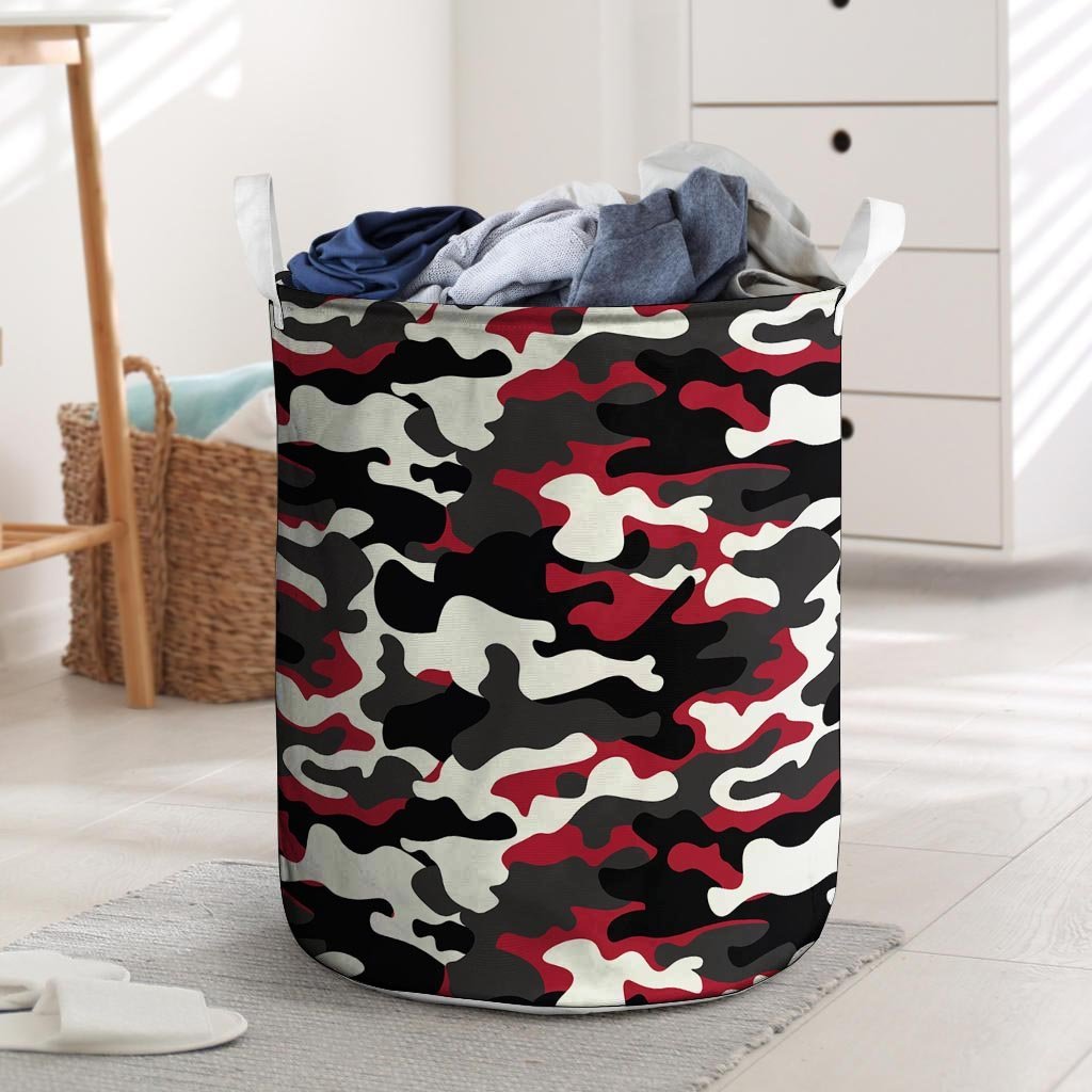 Red And Black Camouflage Print Laundry Basket-grizzshop
