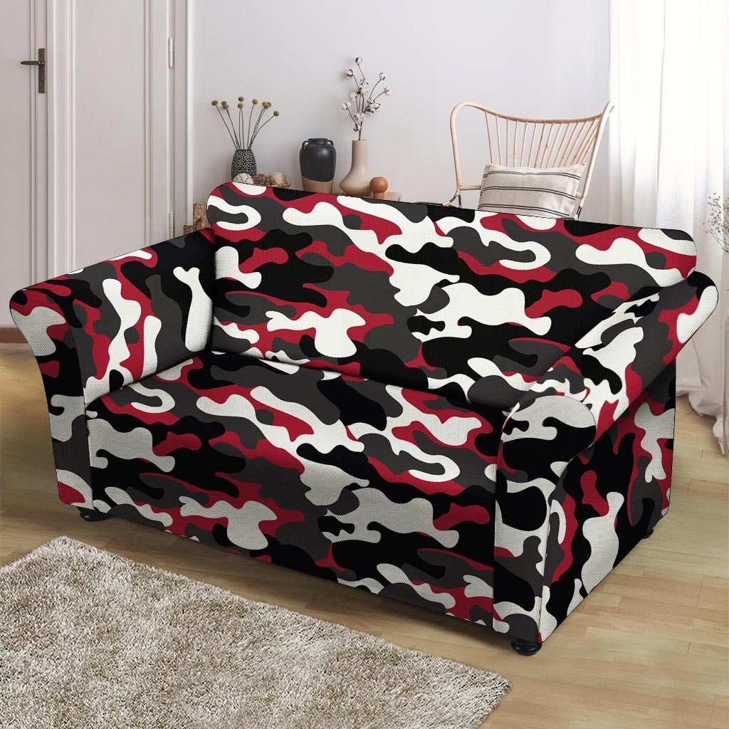 Red And Black Camouflage Print Loveseat Cover-grizzshop