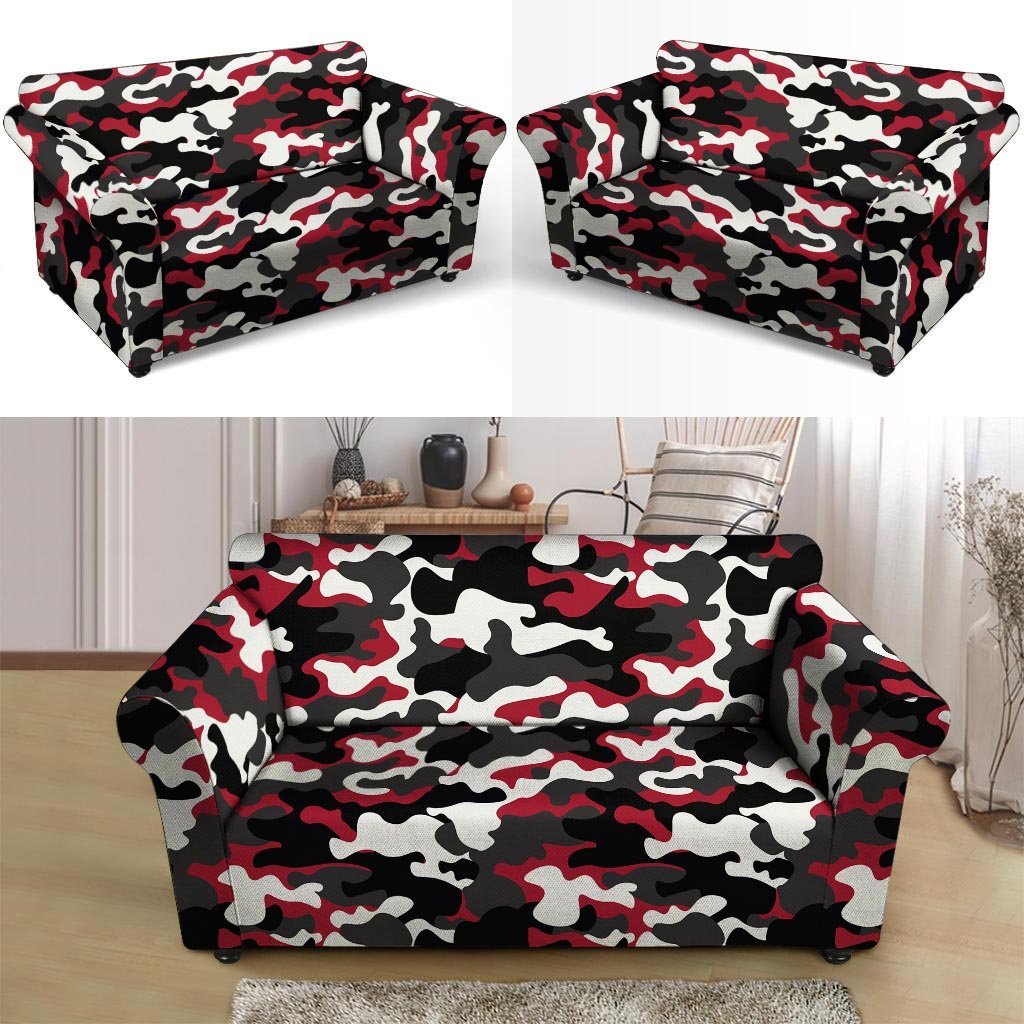 Red And Black Camouflage Print Loveseat Cover-grizzshop