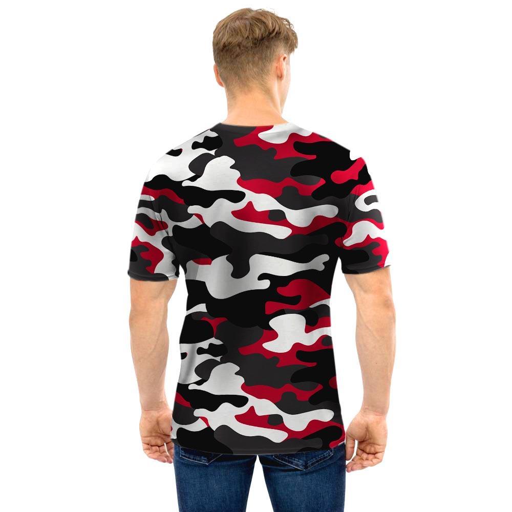 Red And Black Camouflage Print Men T Shirt-grizzshop