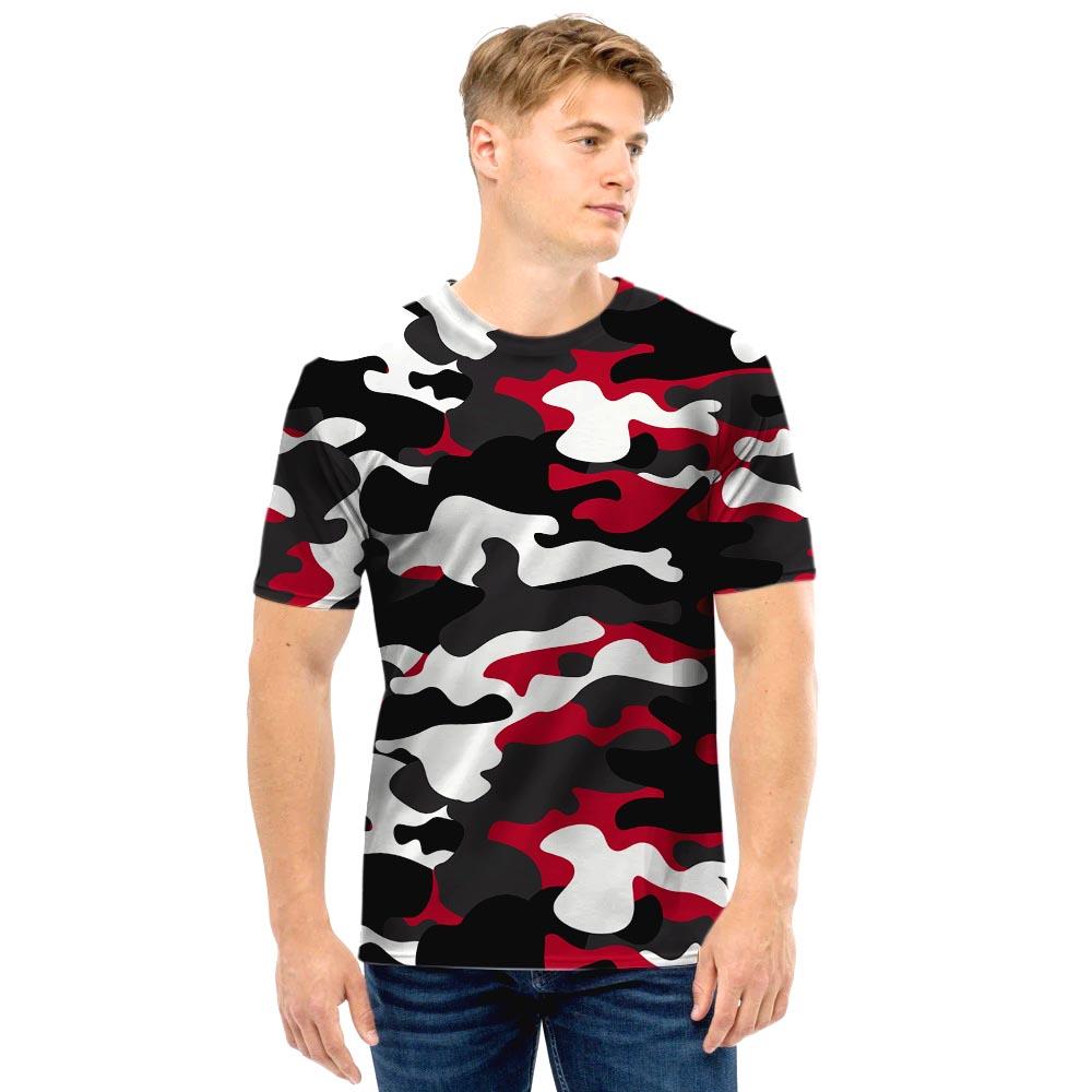 Red And Black Camouflage Print Men T Shirt-grizzshop