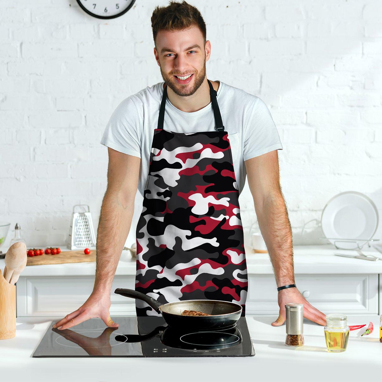 Red And Black Camouflage Print Men's Apron-grizzshop