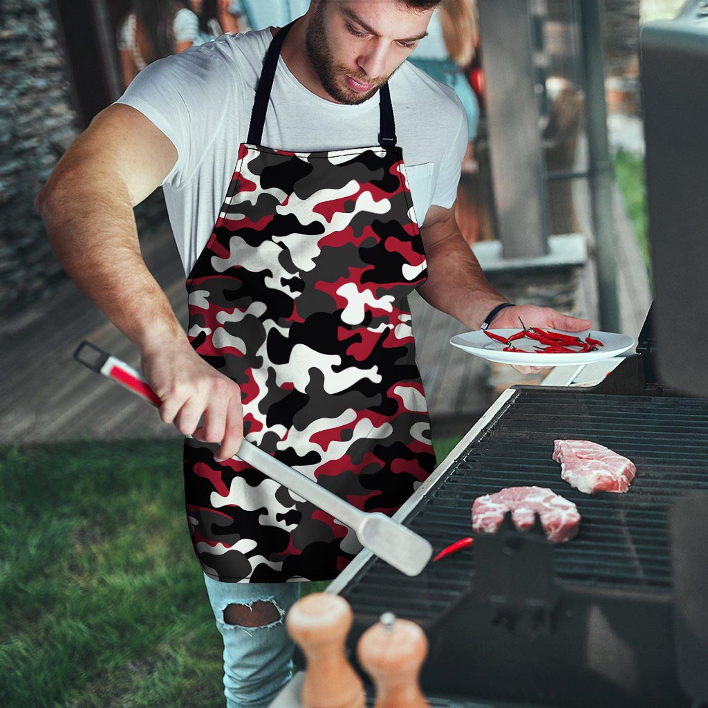 Red And Black Camouflage Print Men's Apron-grizzshop