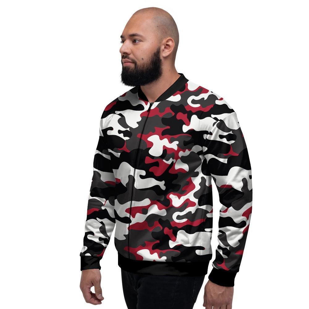 Red And Black Camouflage Print Men's Bomber Jacket-grizzshop