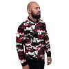 Red And Black Camouflage Print Men's Bomber Jacket-grizzshop