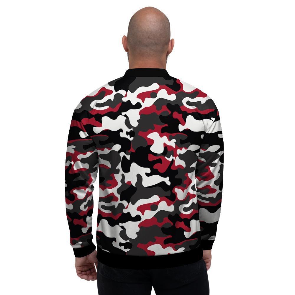 Red And Black Camouflage Print Men's Bomber Jacket-grizzshop