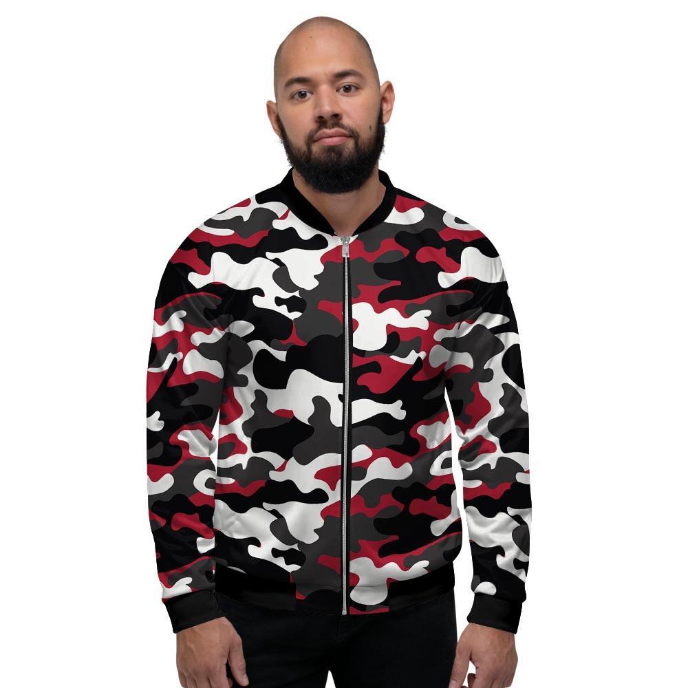 Red And Black Camouflage Print Men's Bomber Jacket-grizzshop