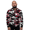 Red And Black Camouflage Print Men's Bomber Jacket-grizzshop