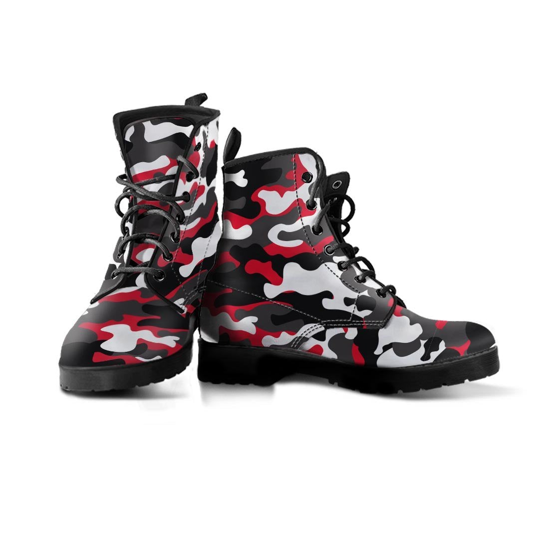 Red And Black Camouflage Print Men's Boots-grizzshop