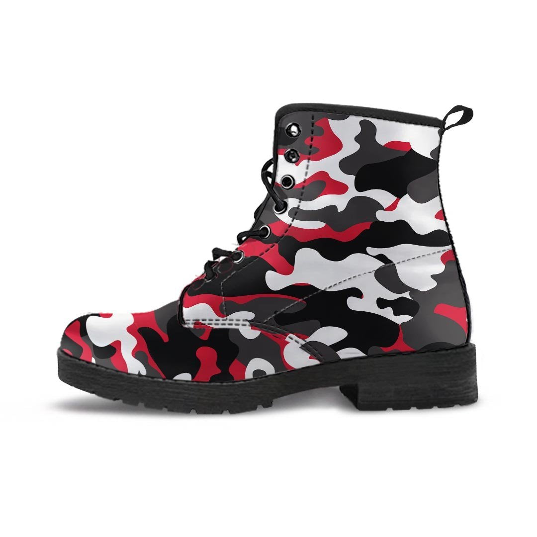 Red And Black Camouflage Print Men's Boots-grizzshop