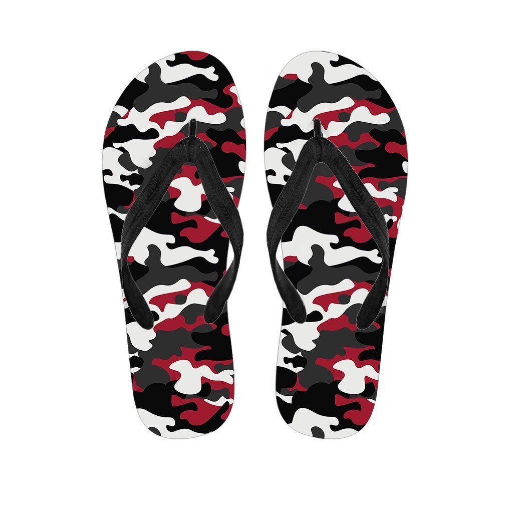 Red And Black Camouflage Print Men's Flip Flops-grizzshop