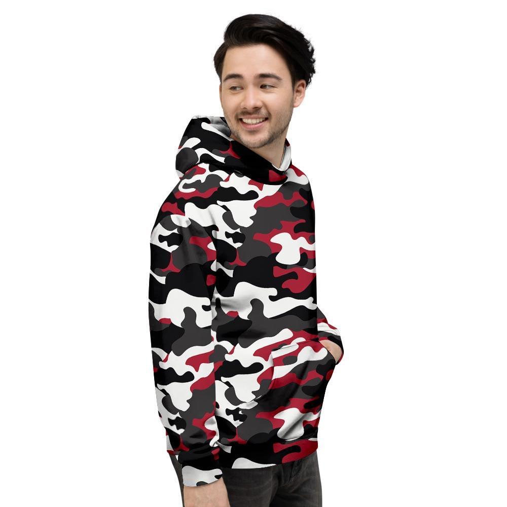 Red And Black Camouflage Print Men's Hoodie-grizzshop