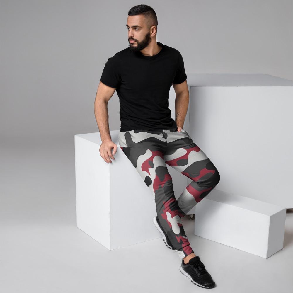 Red And Black Camouflage Print Men's Joggers-grizzshop