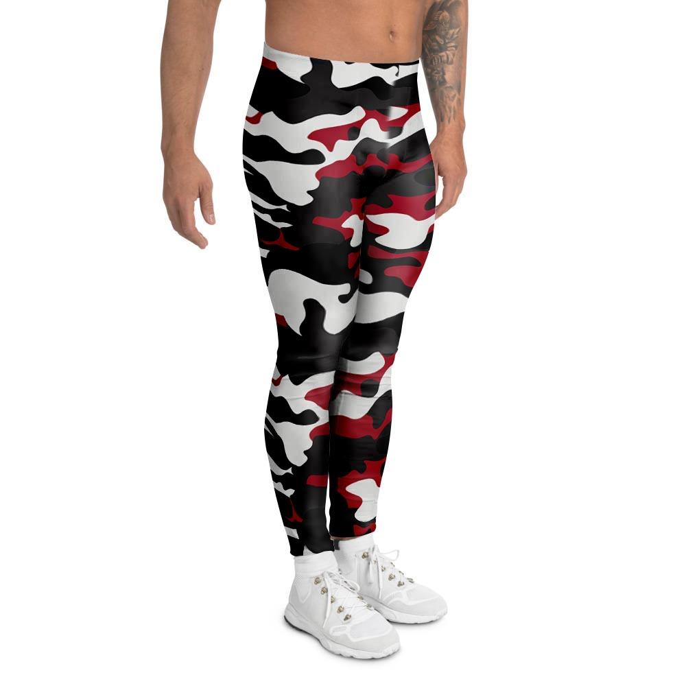 Red And Black Camouflage Print Men's Leggings-grizzshop