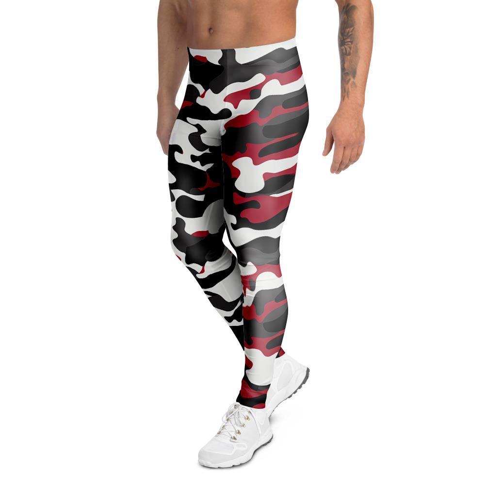 Red And Black Camouflage Print Men's Leggings-grizzshop