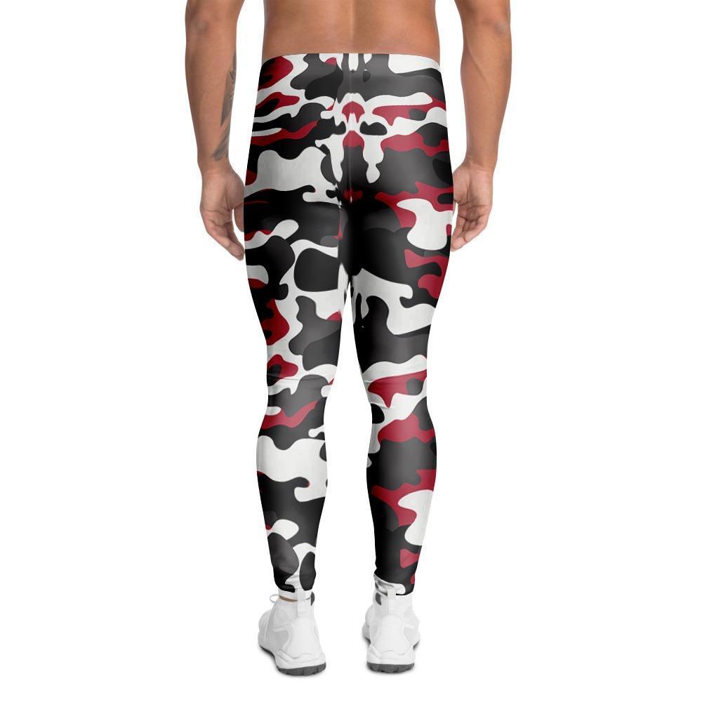 Red And Black Camouflage Print Men's Leggings-grizzshop