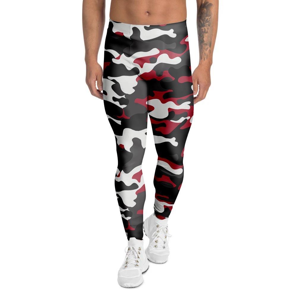 Red And Black Camouflage Print Men's Leggings-grizzshop