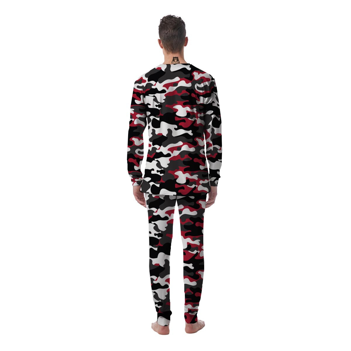 Red And Black Camouflage Print Men's Pajamas-grizzshop