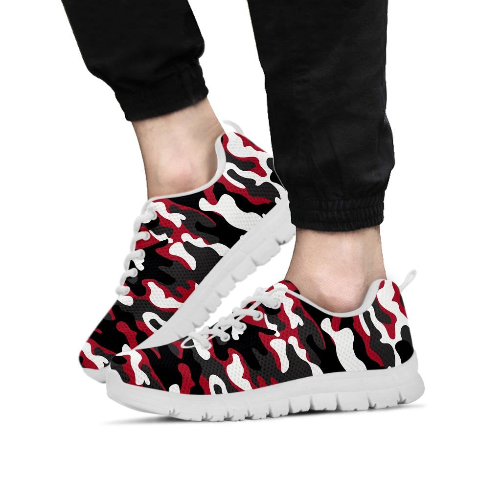 Red And Black Camouflage Print Men's Sneakers-grizzshop