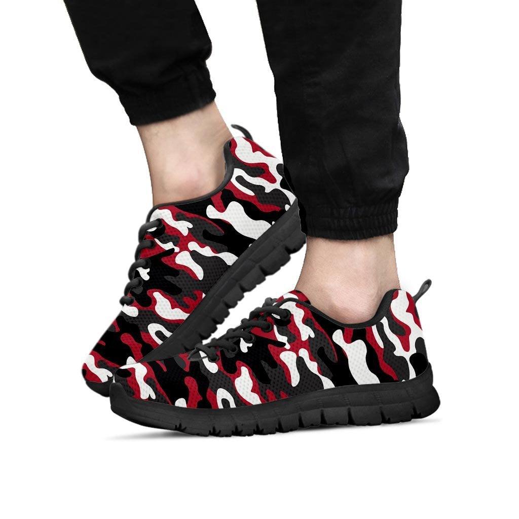 Red And Black Camouflage Print Men's Sneakers-grizzshop