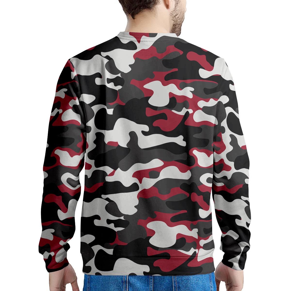 Red And Black Camouflage Print Men's Sweatshirt-grizzshop