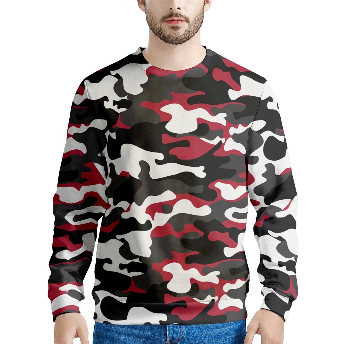 Red And Black Camouflage Print Men's Sweatshirt-grizzshop