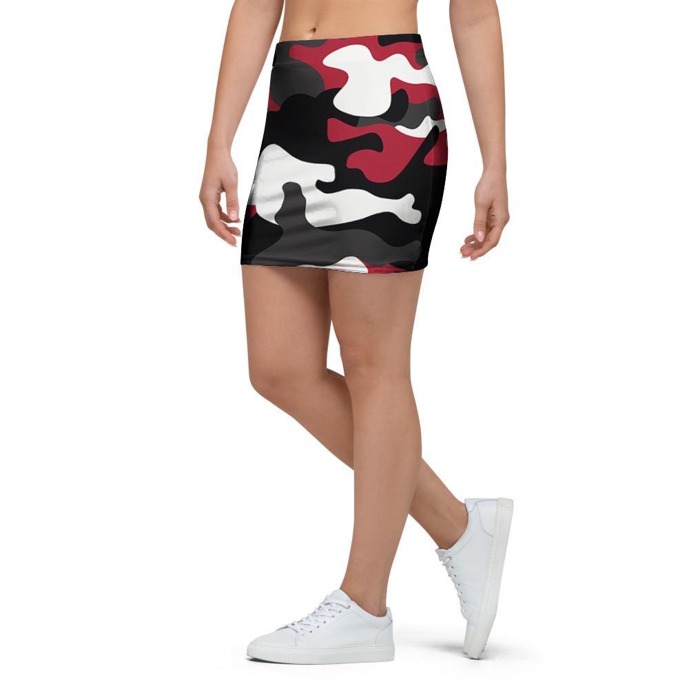 Red And Black Camouflage Print Mini Skirt-grizzshop