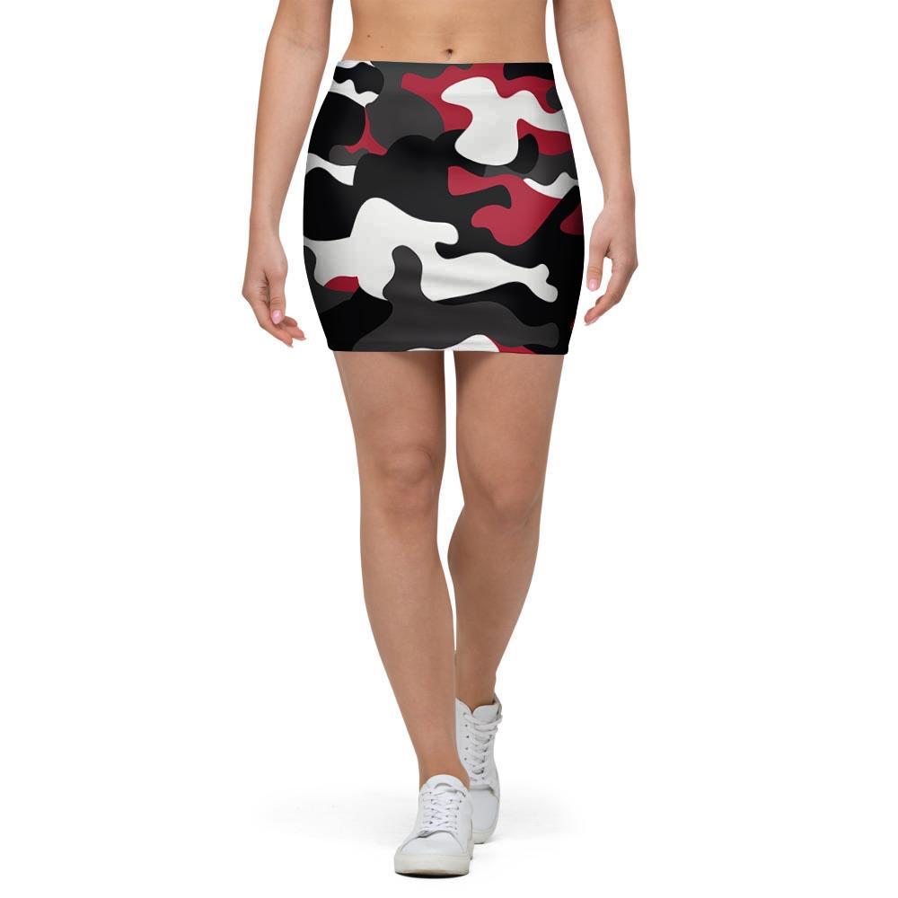 Red And Black Camouflage Print Mini Skirt-grizzshop