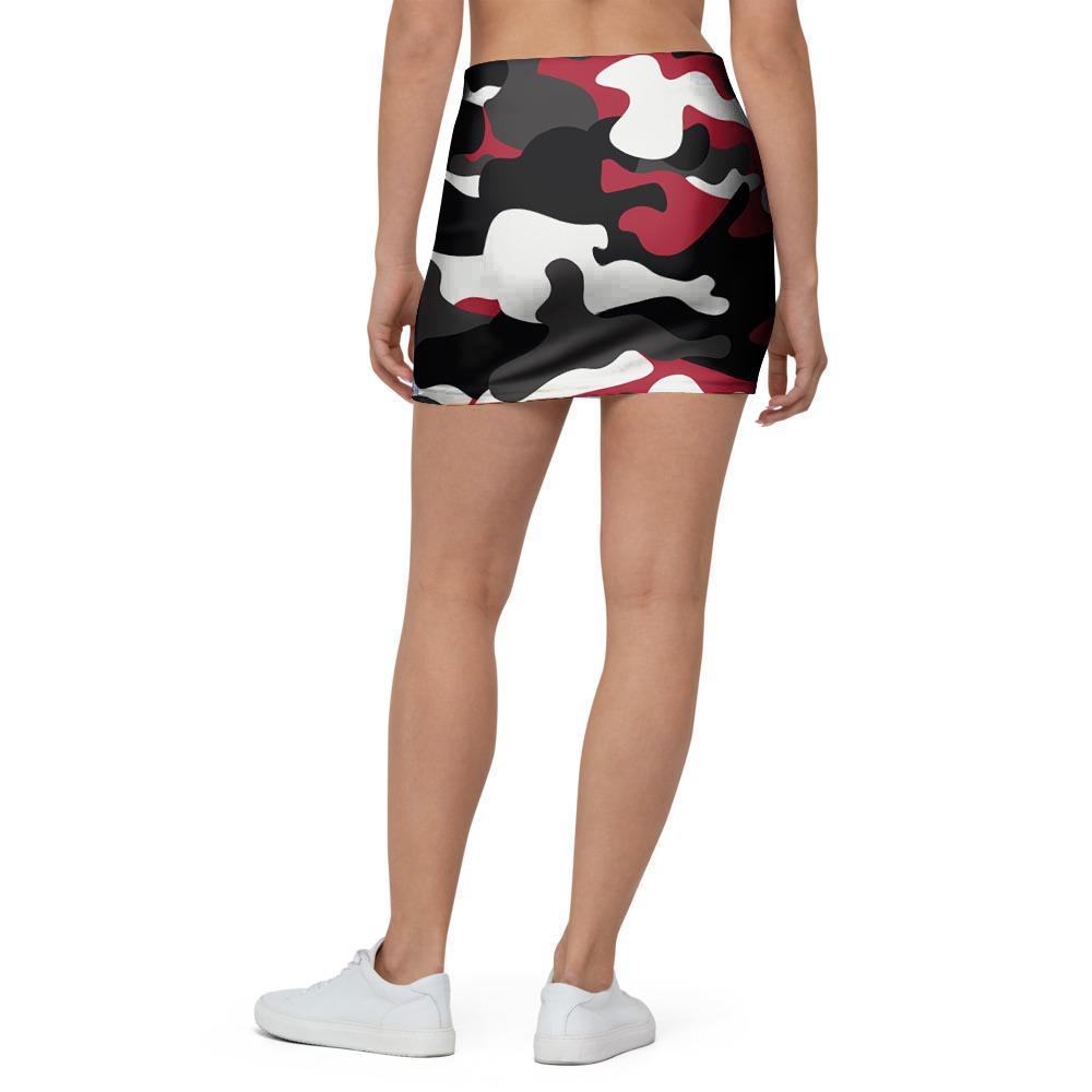 Red And Black Camouflage Print Mini Skirt-grizzshop