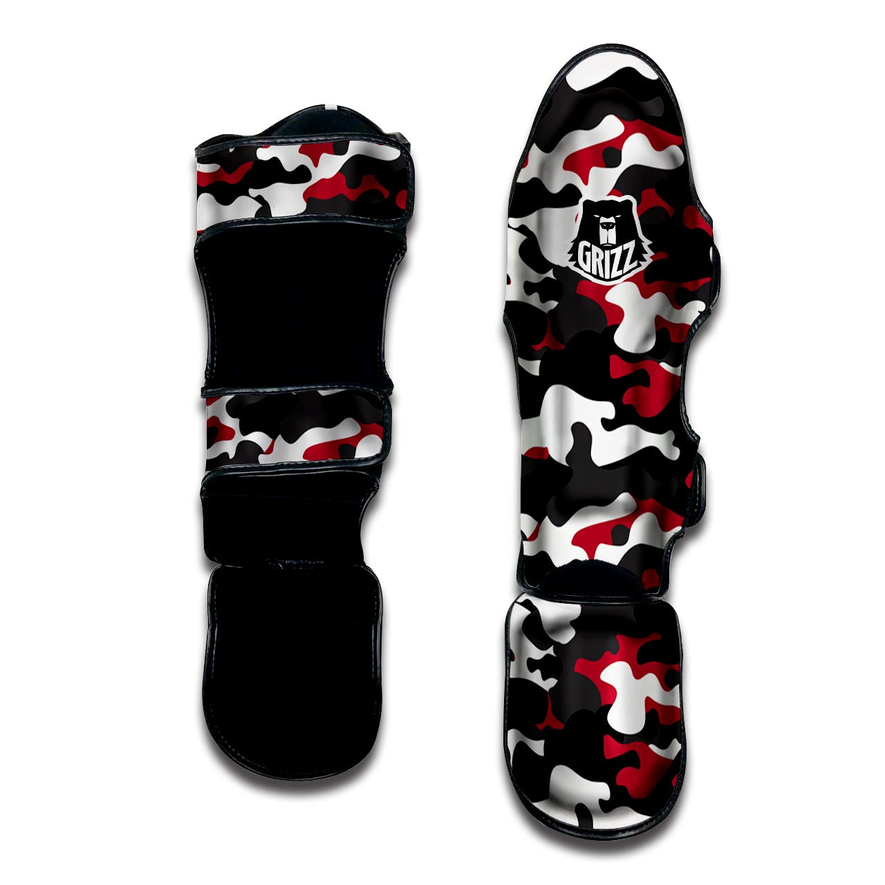 Red And Black Camouflage Print Muay Thai Shin Guard-grizzshop