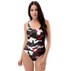 Red And Black Camouflage Print One Piece Swimsuite-grizzshop