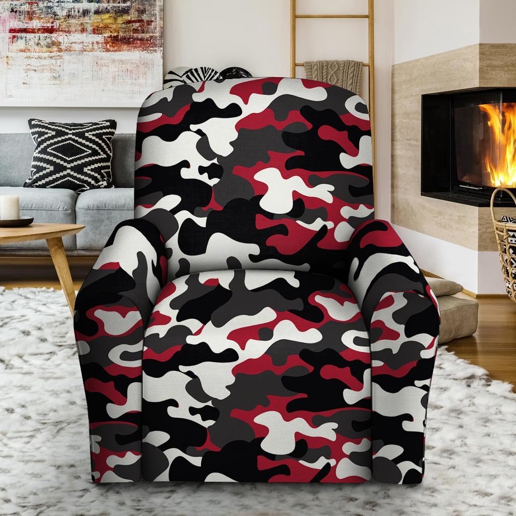 Red And Black Camouflage Print Recliner Cover-grizzshop