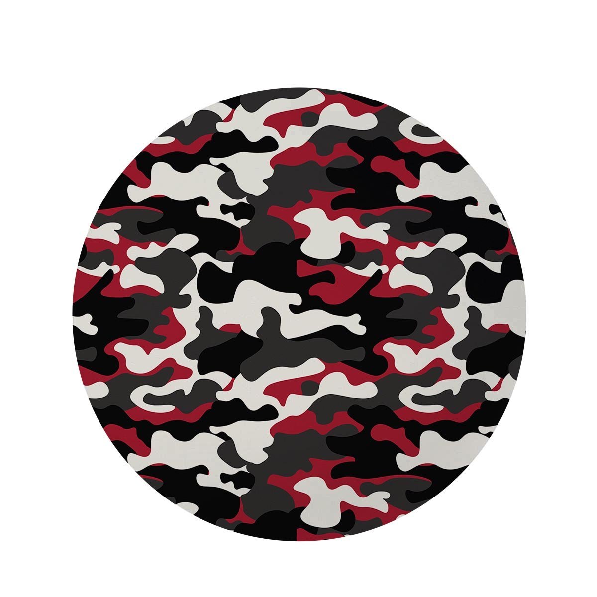 Red And Black Camouflage Print Round Rug-grizzshop