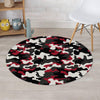 Red And Black Camouflage Print Round Rug-grizzshop